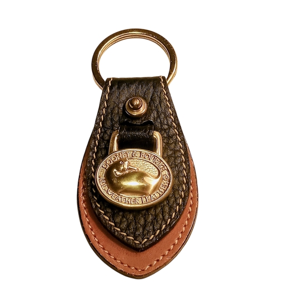 Dooney & Bourke Handbags - VTG Dooney & Bourke All Weather Leather Key Ring Fob Black Tan Brass Duck EUC!!